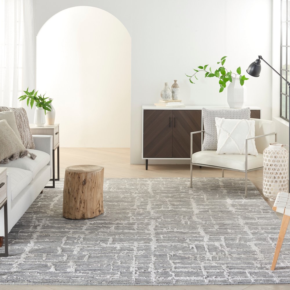 Luna Abstract Rugs LUN02 by Nourison in Grey Silver